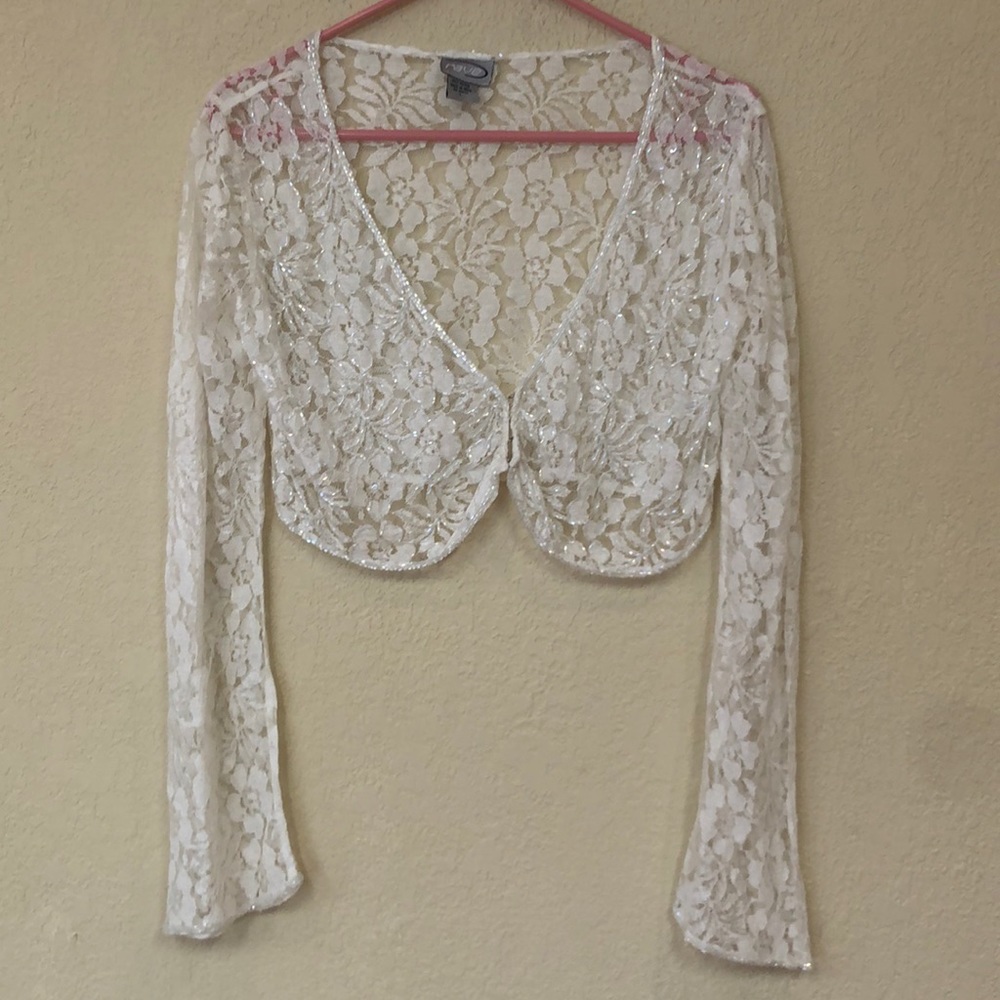 RAVE Beaded & Lace shrug cardigan top size L